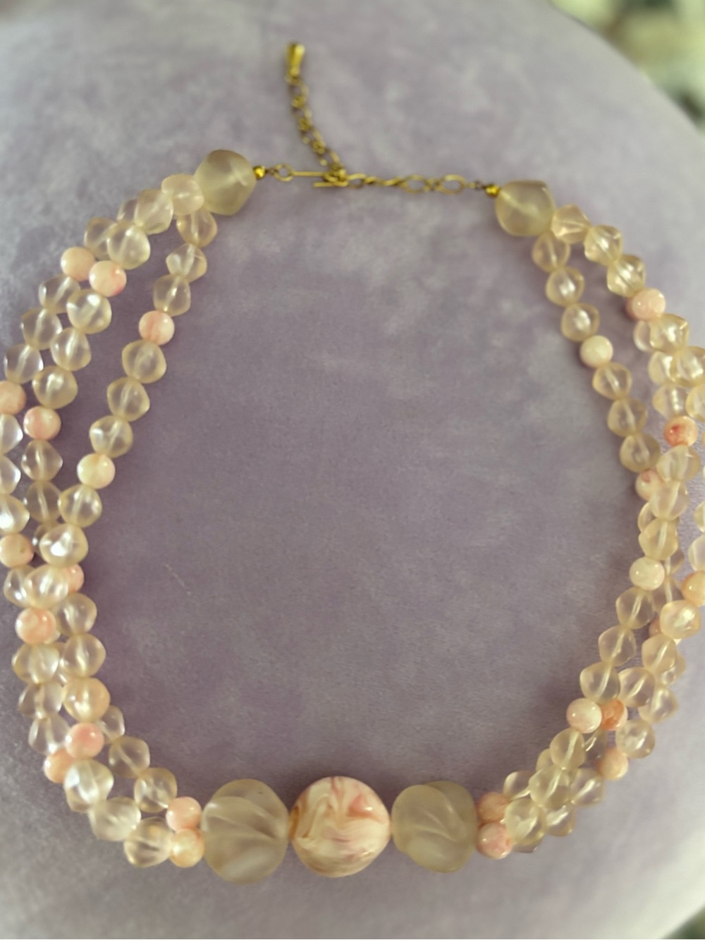 Pink Bead 3 Strand Frosted Swirl Necklace!